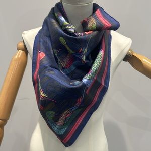 Authentic Hermès Silk Square "The duck pond" Blue Light green Dark green